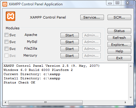 XAMPP control panel.