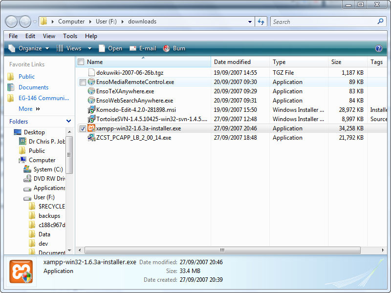 The XAMPP installer in my Downloads folder.